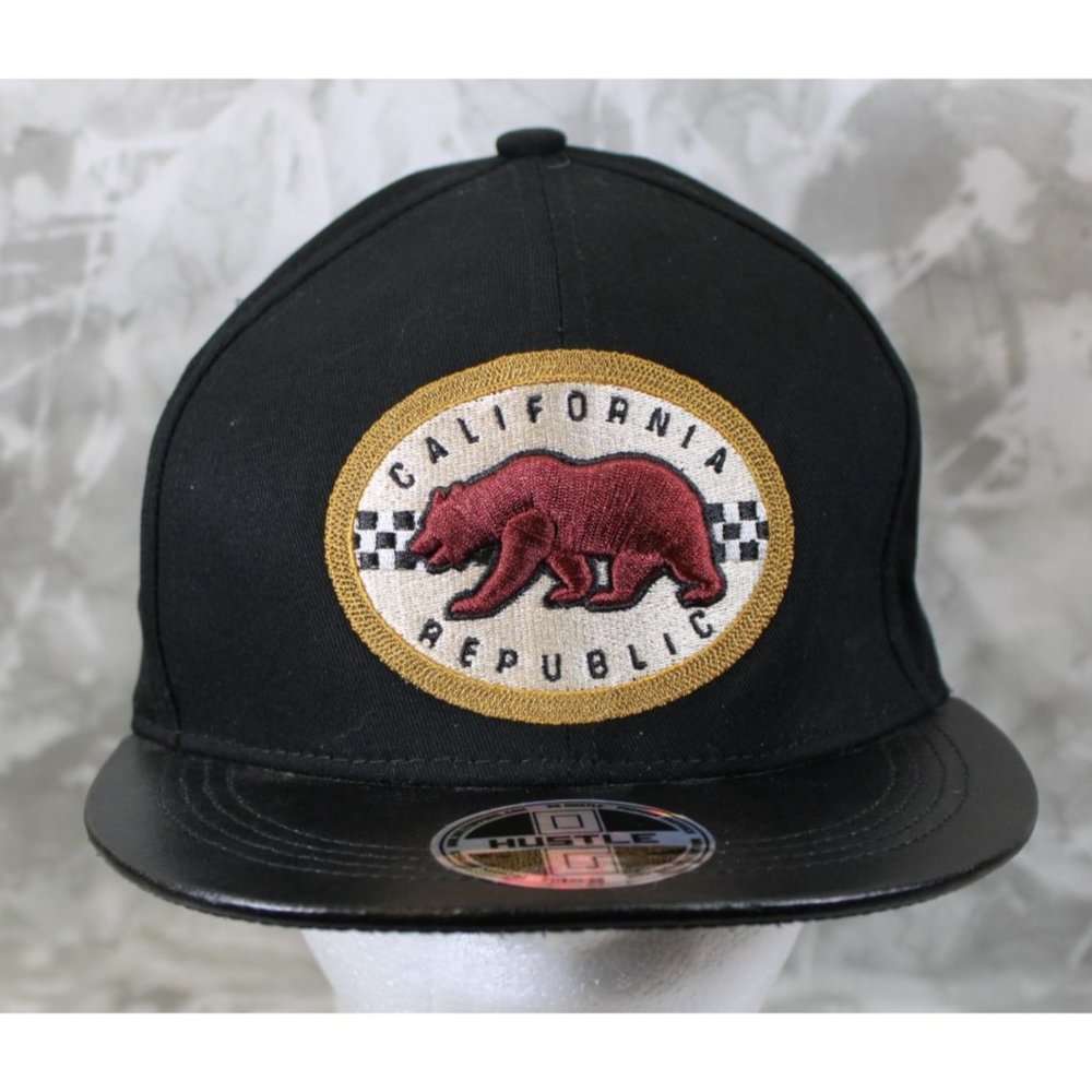 OG Hustle Black Flat Bill California Republic Hat Ball Cap